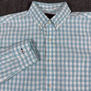 UNTUCKit Men's Small Blue Gingham Check Wrinkle Free Cotton Button Down Shirt